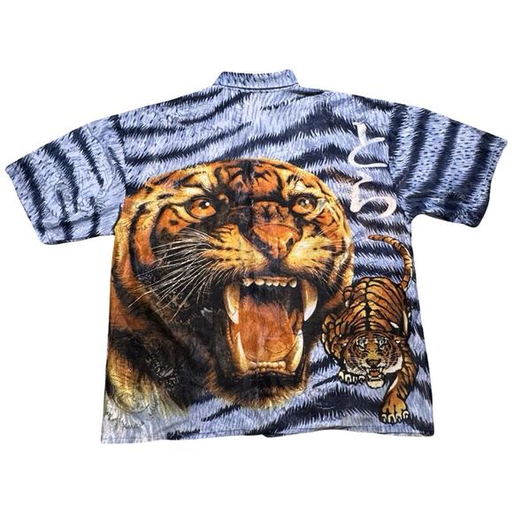 Vintage ZEN Shirt Mens XL Tiger All Over Print Mesh Short Sleeve 90s - Picture 8 of 8